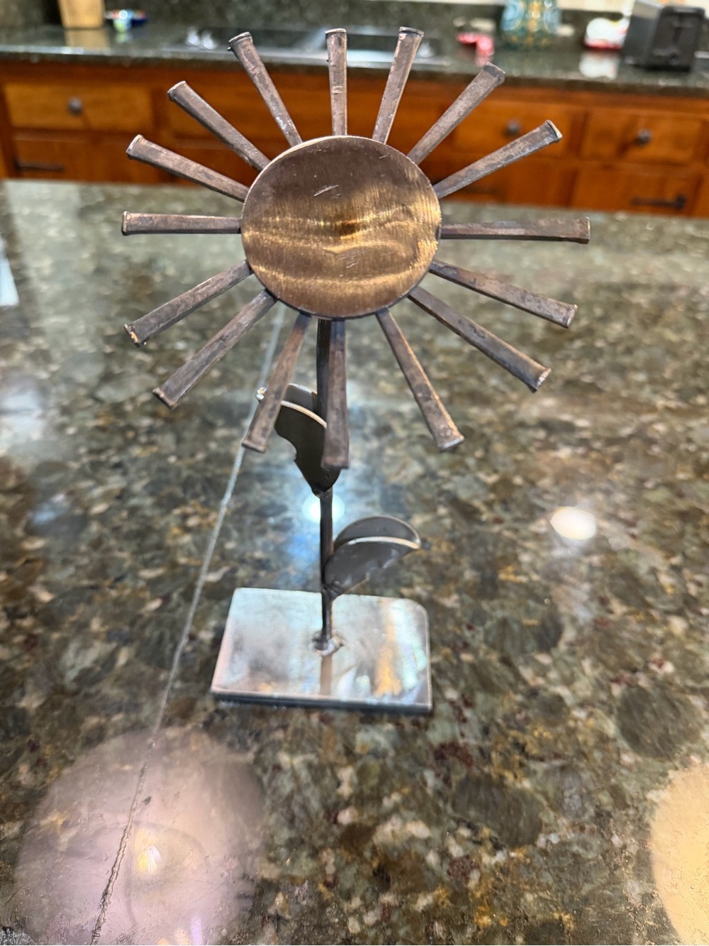 Metal Sunburst Table Sculpture - Rustic Bronze Finish